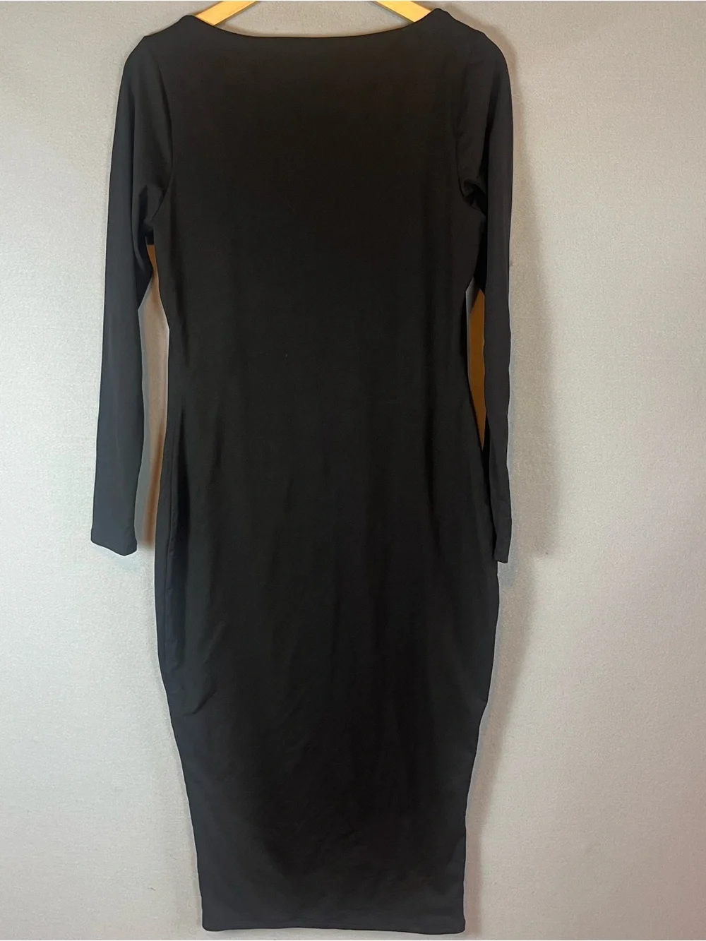 Naked Wardrobe Black Scoop V Neck Long Sleeve Bodycon Midi Dress 1X Stretchy LBD